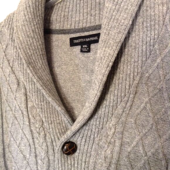 Tricots Cardigan Sweater Men 2XL Gray Cable Knit Shawl Collar Academia Heritage - Picture 5 of 12